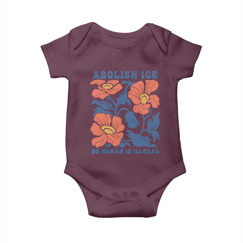 Retro Floral Protest Abolish Ice Baby Onesie No Human is Illegal Peaceful Pro-Immigrant