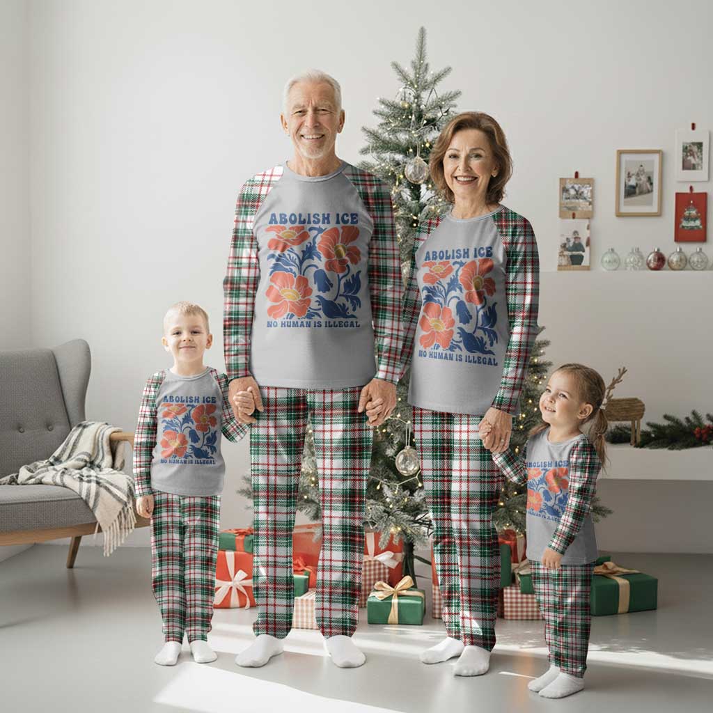 Retro Floral Protest Abolish Ice Plaid Pajama Set No Human is Illegal Peaceful Pro-Immigrant