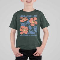 Retro Floral Protest Abolish Ice T Shirt For Kid No Human is Illegal Peaceful Pro-Immigrant
