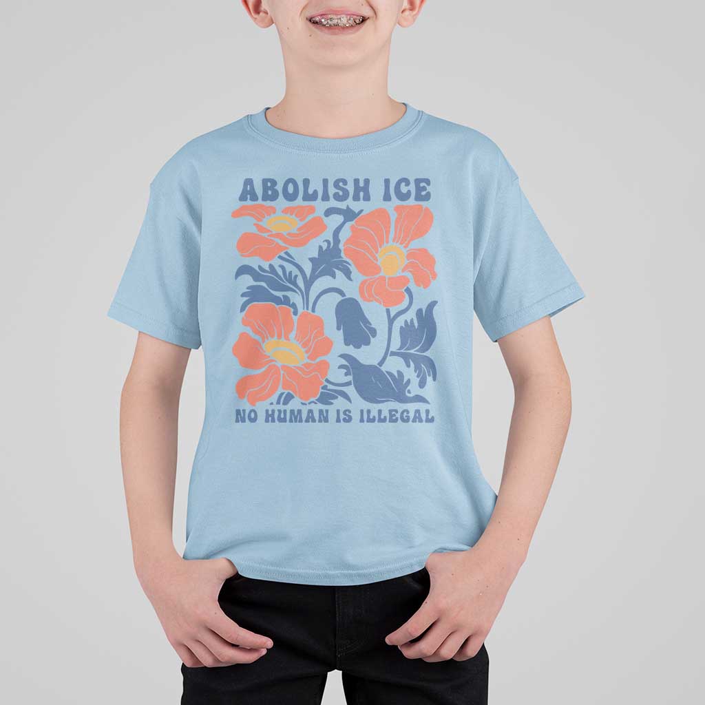 Retro Floral Protest Abolish Ice T Shirt For Kid No Human is Illegal Peaceful Pro-Immigrant
