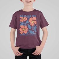 Retro Floral Protest Abolish Ice T Shirt For Kid No Human is Illegal Peaceful Pro-Immigrant