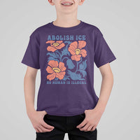 Retro Floral Protest Abolish Ice T Shirt For Kid No Human is Illegal Peaceful Pro-Immigrant