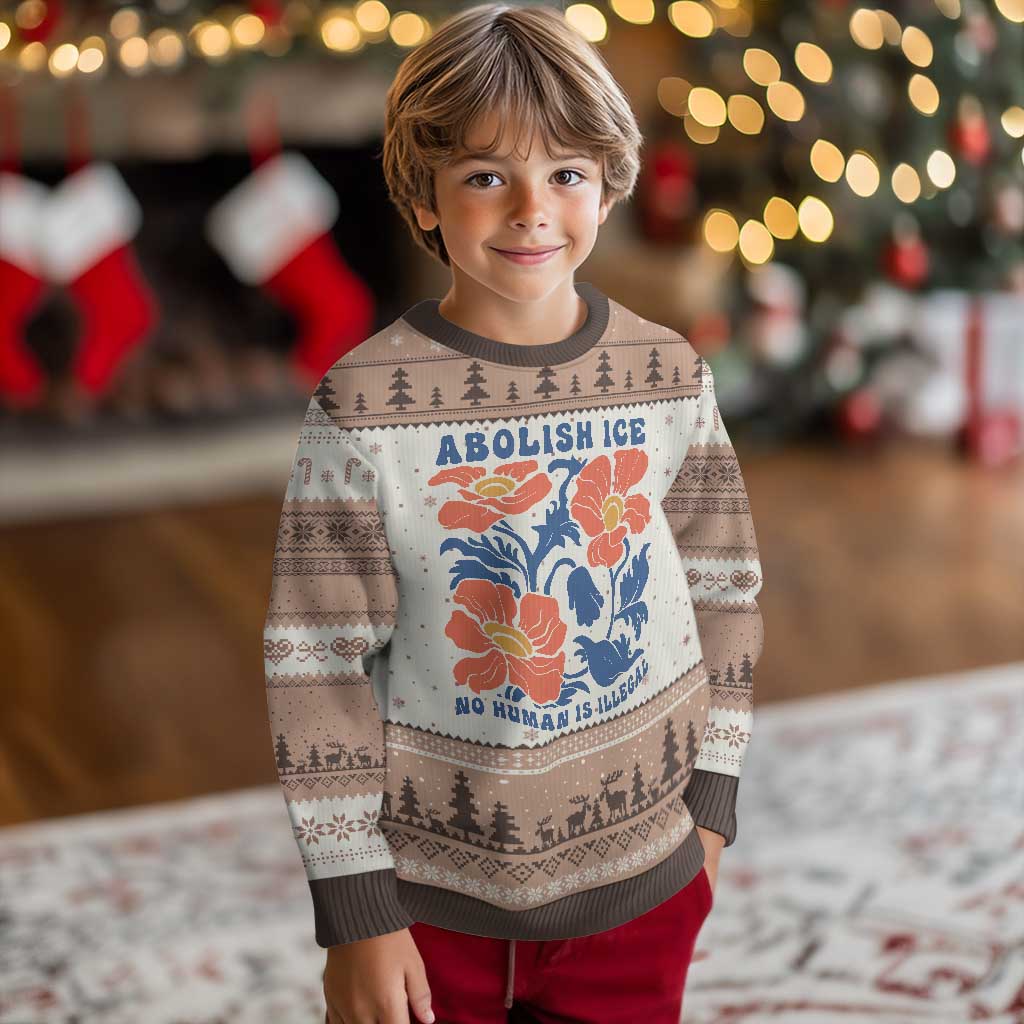 Retro Floral Protest Abolish Ice Ugly Christmas Sweater No Human is Illegal Peaceful Pro-Immigrant