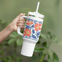 Retro Floral Protest Abolish Ice Tumbler With Handle No Human is Illegal Peaceful Pro-Immigrant