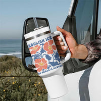 Retro Floral Protest Abolish Ice Tumbler With Handle No Human is Illegal Peaceful Pro-Immigrant