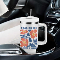 Retro Floral Protest Abolish Ice Tumbler With Handle No Human is Illegal Peaceful Pro-Immigrant