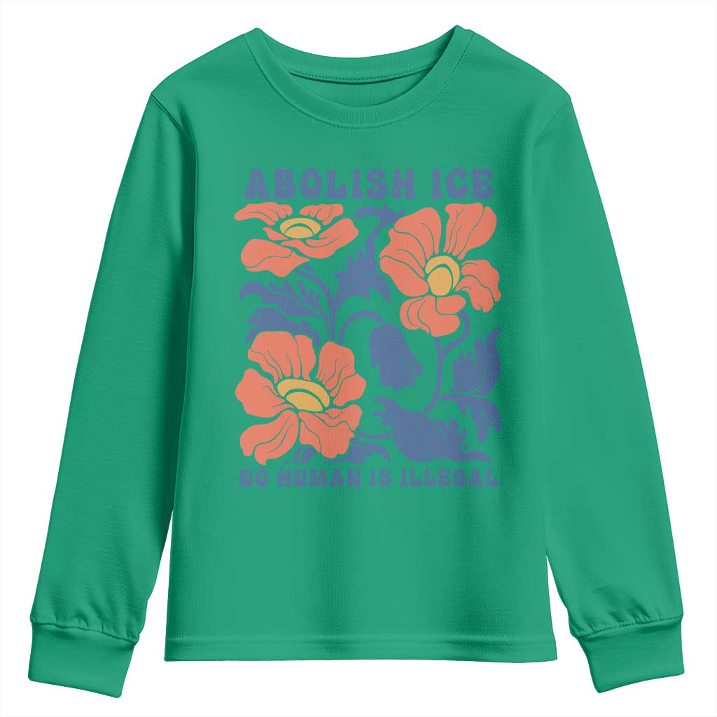 Retro Floral Protest Abolish Ice Youth Sweatshirt No Human is Illegal Peaceful Pro-Immigrant