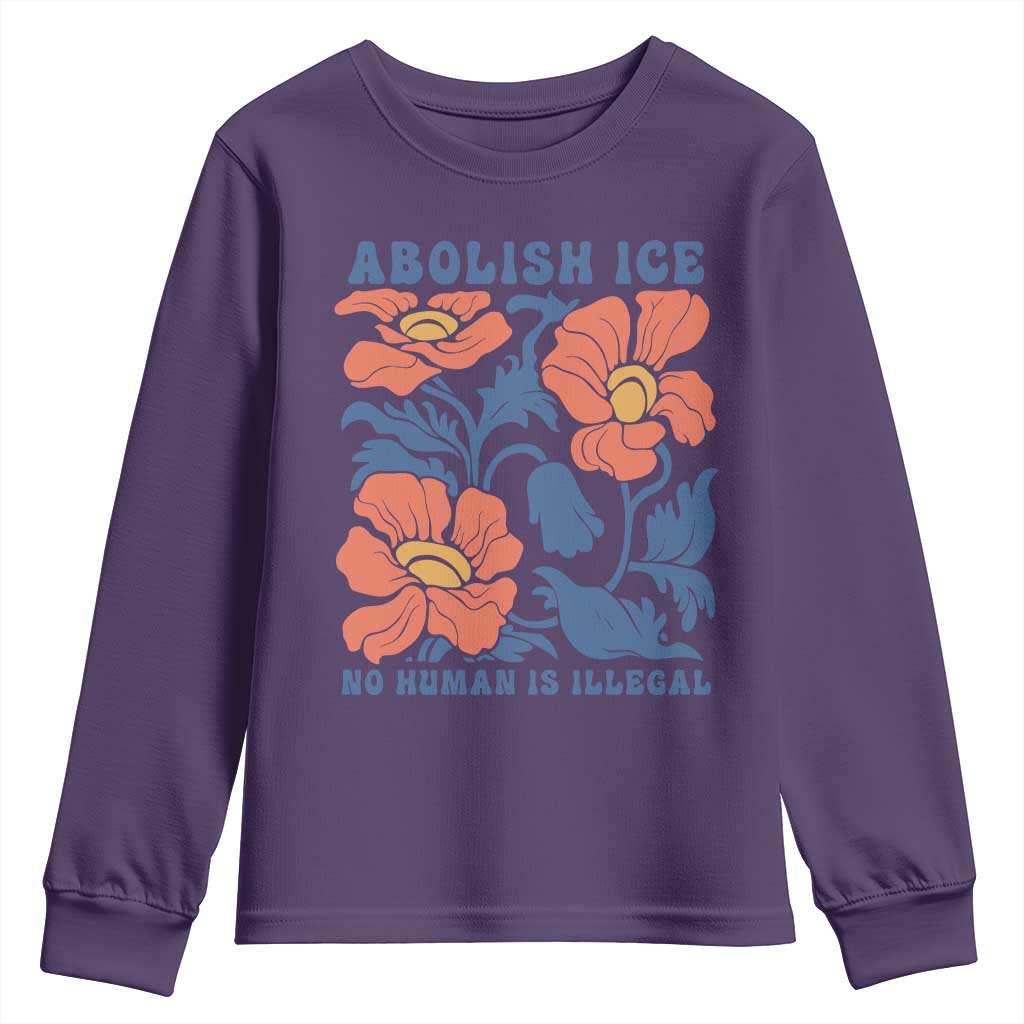 Retro Floral Protest Abolish Ice Youth Sweatshirt No Human is Illegal Peaceful Pro-Immigrant