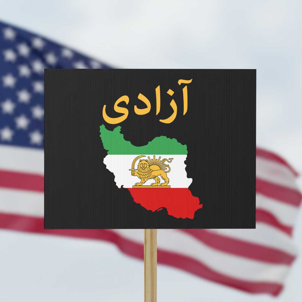 Freedom Iran Sun and Lion Flag Protest Sign Free Iranian Revolution 2026