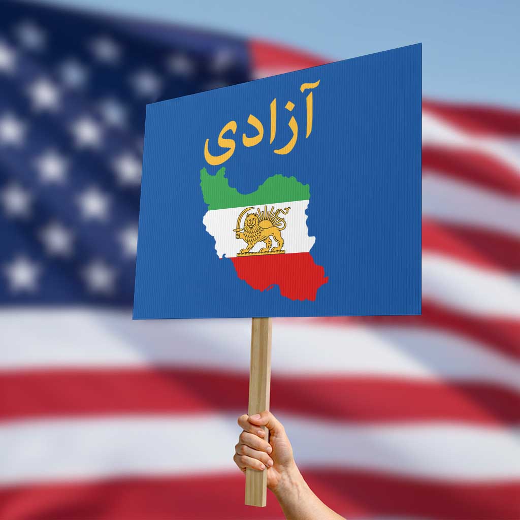 Freedom Iran Sun and Lion Flag Protest Sign Free Iranian Revolution 2026