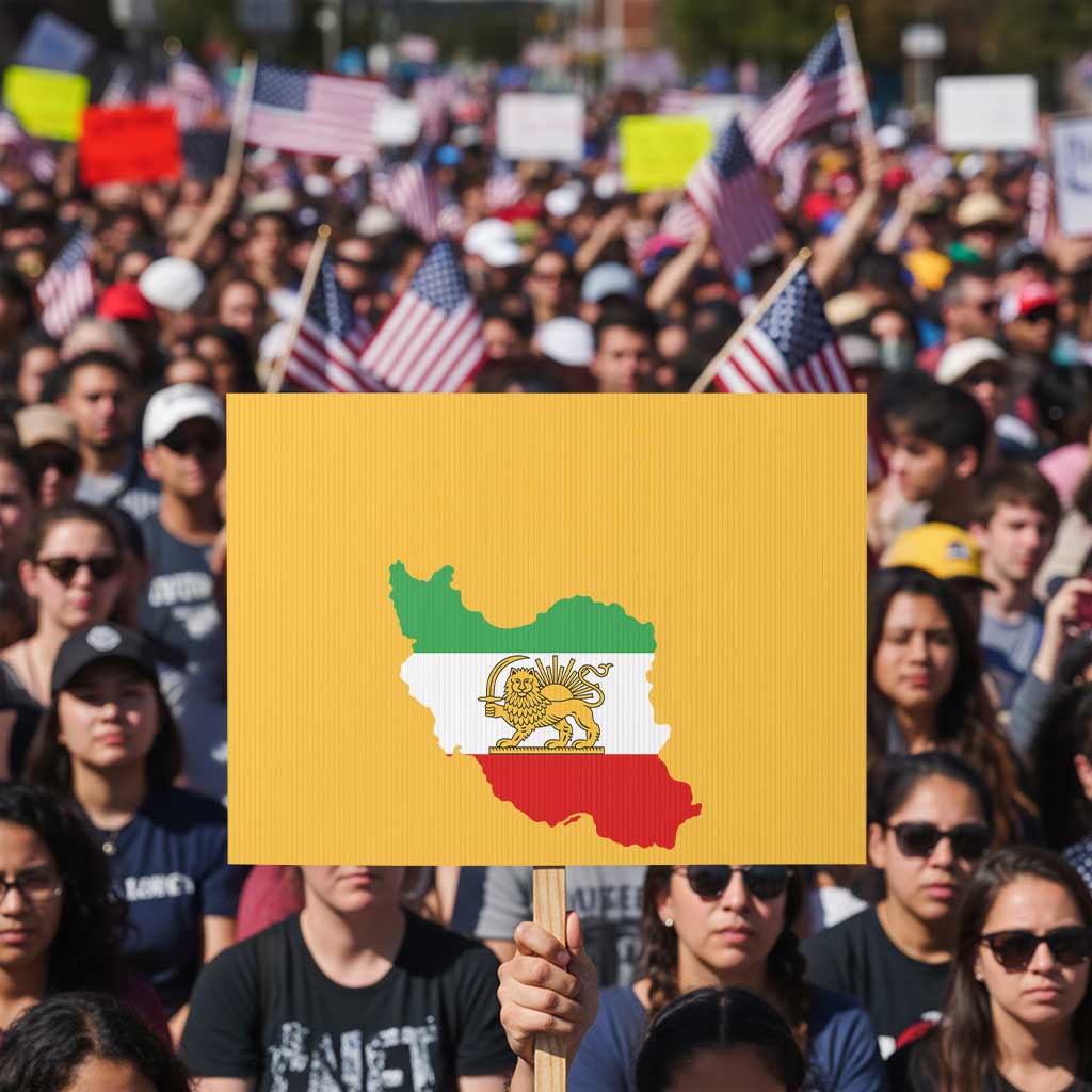 Freedom Iran Sun and Lion Flag Protest Sign Free Iranian Revolution 2026