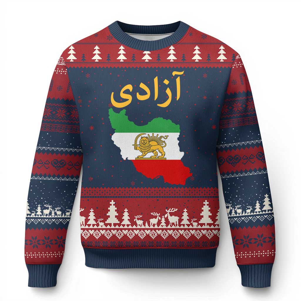 Freedom Iran Sun and Lion Flag Ugly Christmas Sweater Free Iranian Revolution 2026