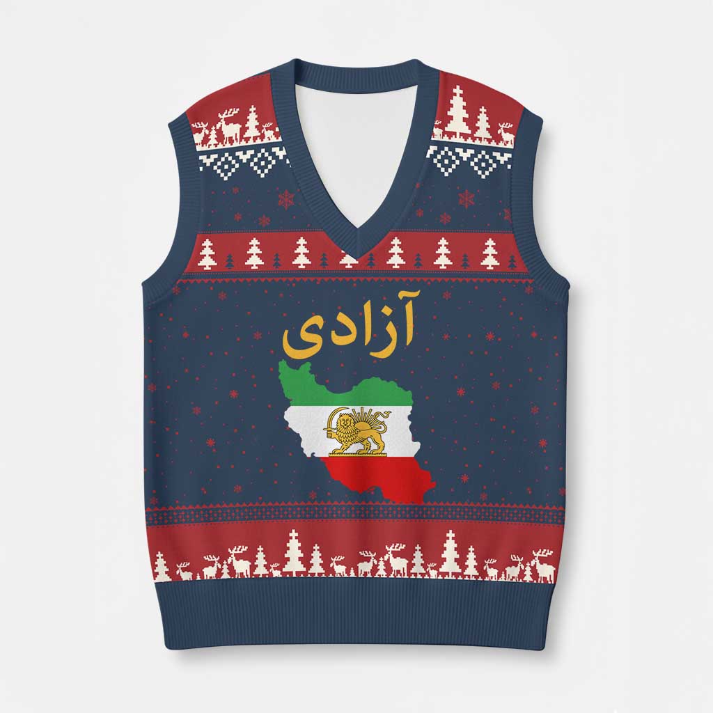 Freedom Iran Sun and Lion Flag V-Neck Knit Sweater Vest Free Iranian Revolution 2026