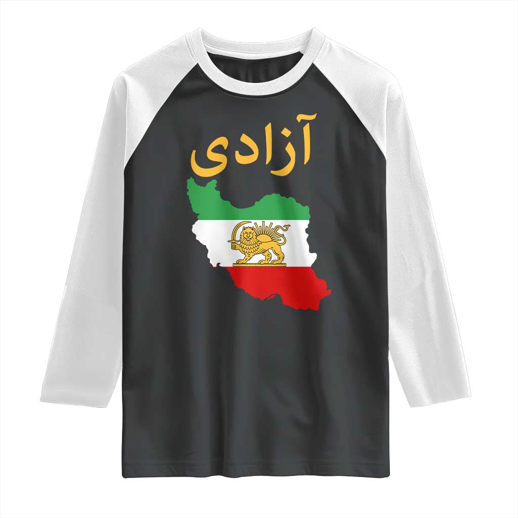Freedom Iran Sun and Lion Flag Raglan Shirt Free Iranian Revolution 2026