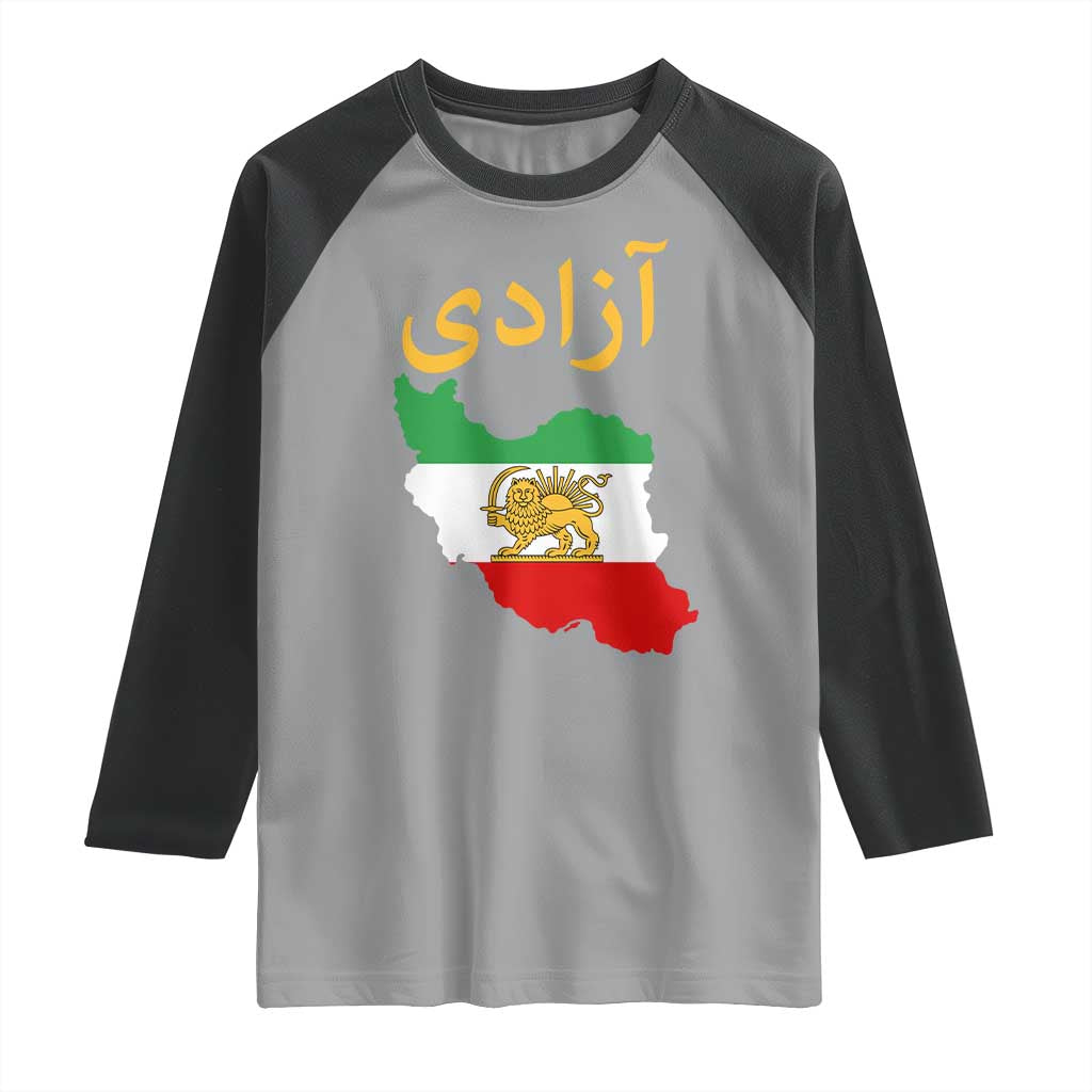 Freedom Iran Sun and Lion Flag Raglan Shirt Free Iranian Revolution 2026