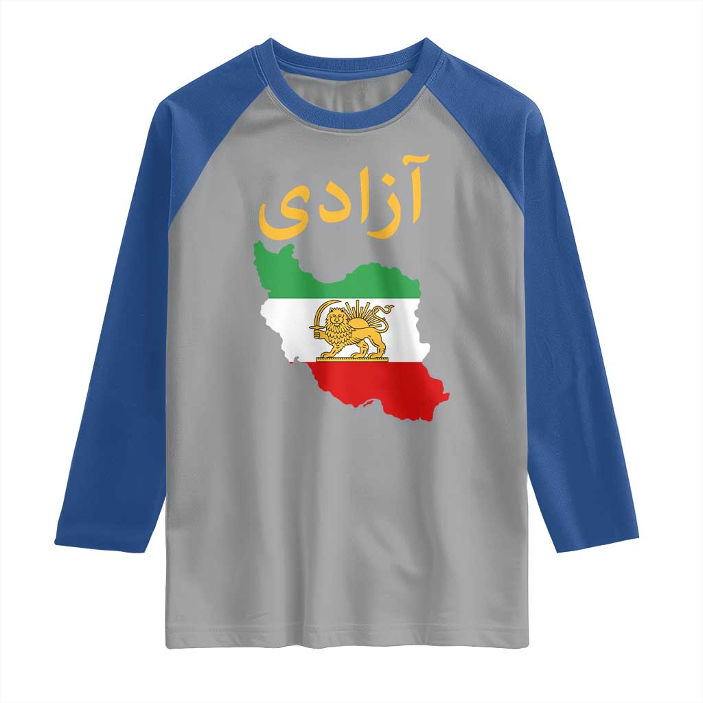 Freedom Iran Sun and Lion Flag Raglan Shirt Free Iranian Revolution 2026