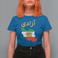Freedom Iran Sun and Lion Flag T Shirt For Women Free Iranian Revolution 2026