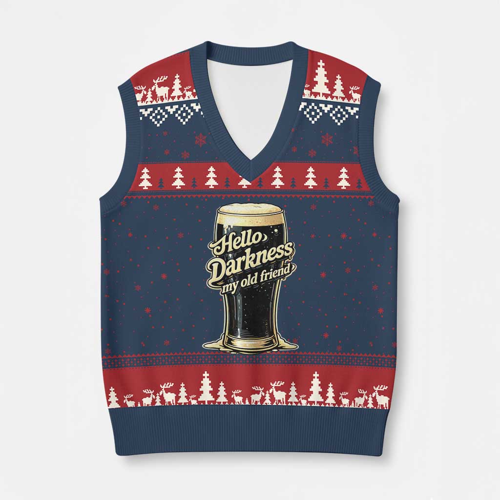 Hello Darkness My Old Friend Funny Stout Beer V-Neck Knit Sweater Vest Vintage Craft Brew Lovers