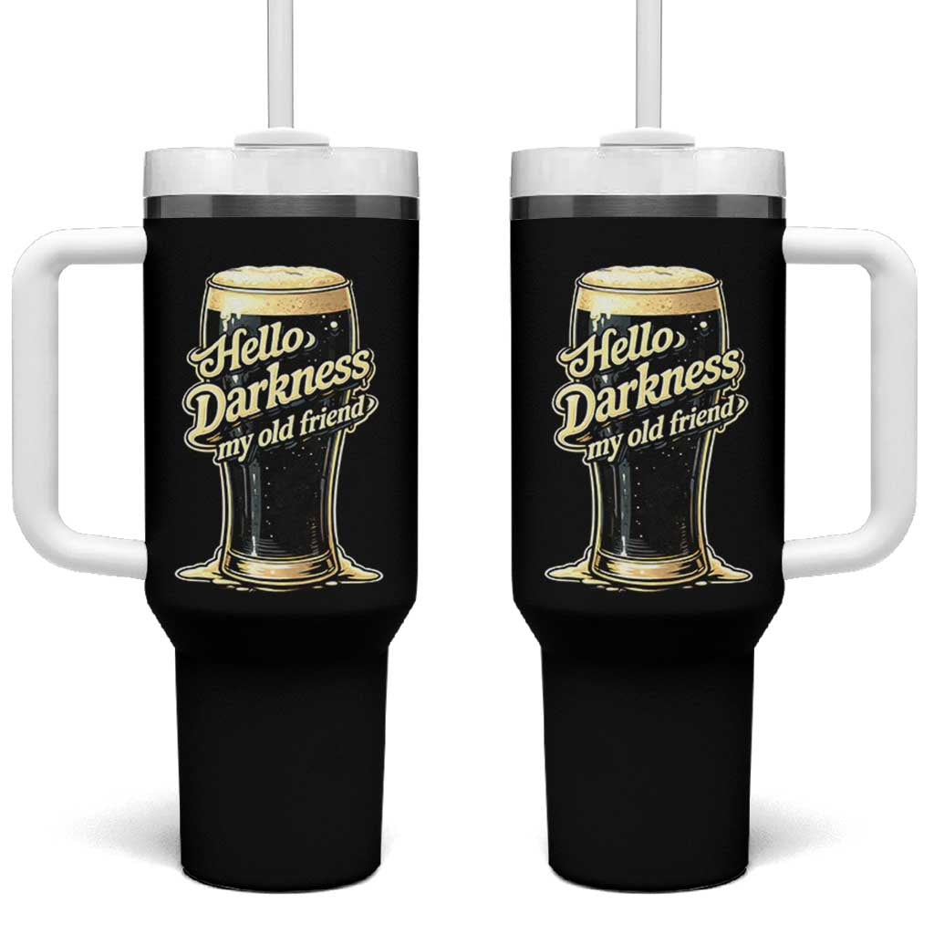 Hello Darkness My Old Friend Funny Stout Beer Tumbler With Handle Vintage Craft Brew Lovers
