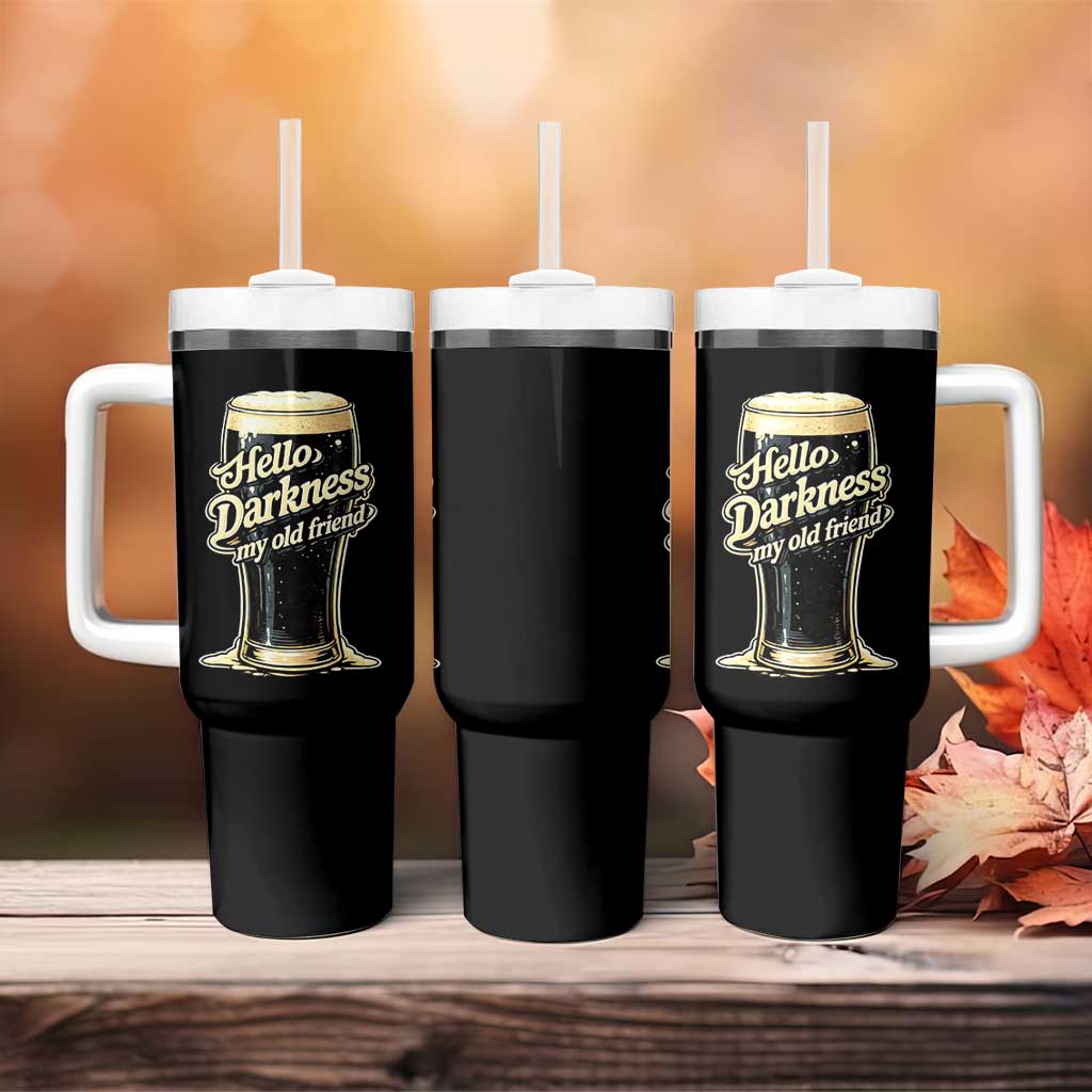 Hello Darkness My Old Friend Funny Stout Beer Tumbler With Handle Vintage Craft Brew Lovers