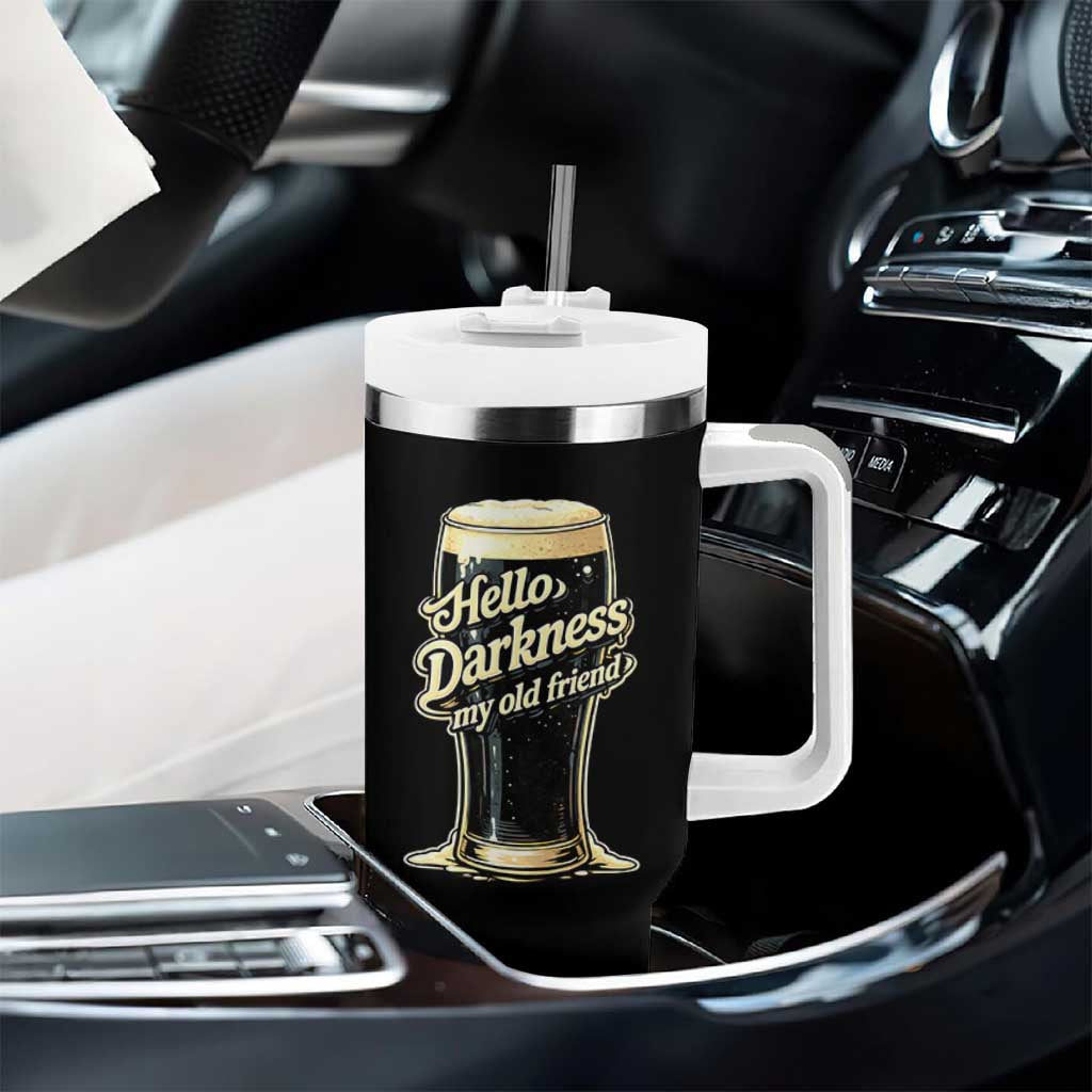 Hello Darkness My Old Friend Funny Stout Beer Tumbler With Handle Vintage Craft Brew Lovers