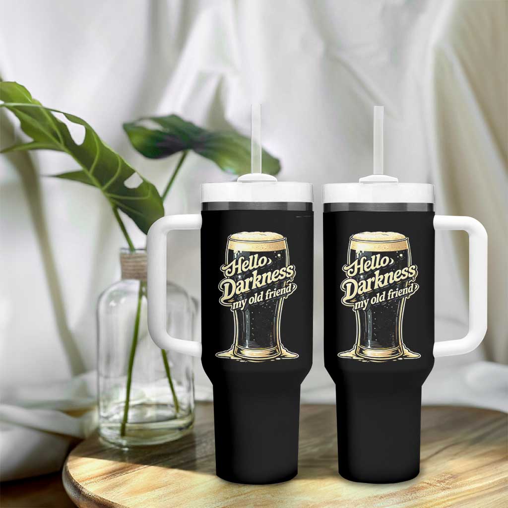 Hello Darkness My Old Friend Funny Stout Beer Tumbler With Handle Vintage Craft Brew Lovers