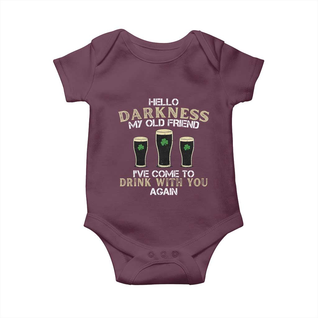 Hello Darkness My Old Friend Funny Irish Stout Beer Baby Onesie St. Patrick’s Day Drinking Humor Craft Brew Lovers