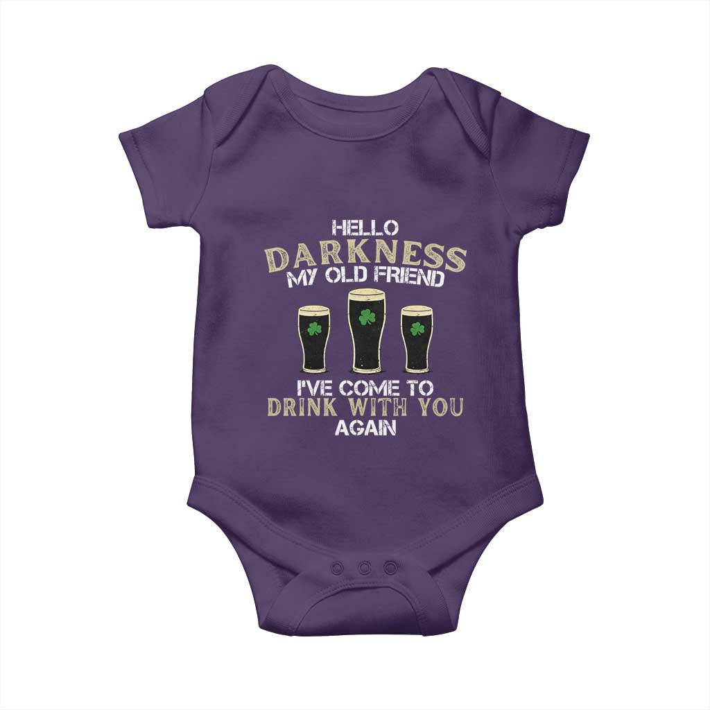 Hello Darkness My Old Friend Funny Irish Stout Beer Baby Onesie St. Patrick’s Day Drinking Humor Craft Brew Lovers