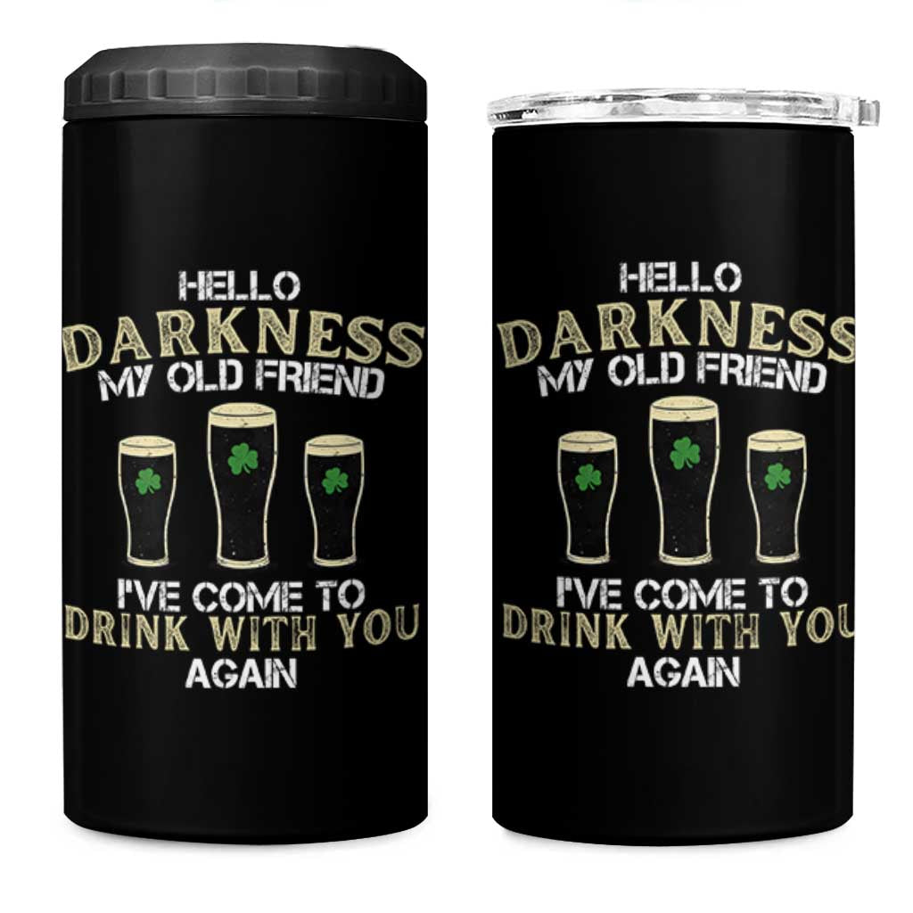 Hello Darkness My Old Friend Funny Irish Stout Beer 4 in 1 Can Cooler Tumbler St. Patrick’s Day Drinking Humor Craft Brew Lovers