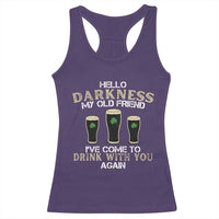 Hello Darkness My Old Friend Funny Irish Stout Beer Racerback Tank Top St. Patrick’s Day Drinking Humor Craft Brew Lovers