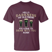 Hello Darkness My Old Friend Funny Irish Stout Beer T Shirt St. Patrick’s Day Drinking Humor Craft Brew Lovers