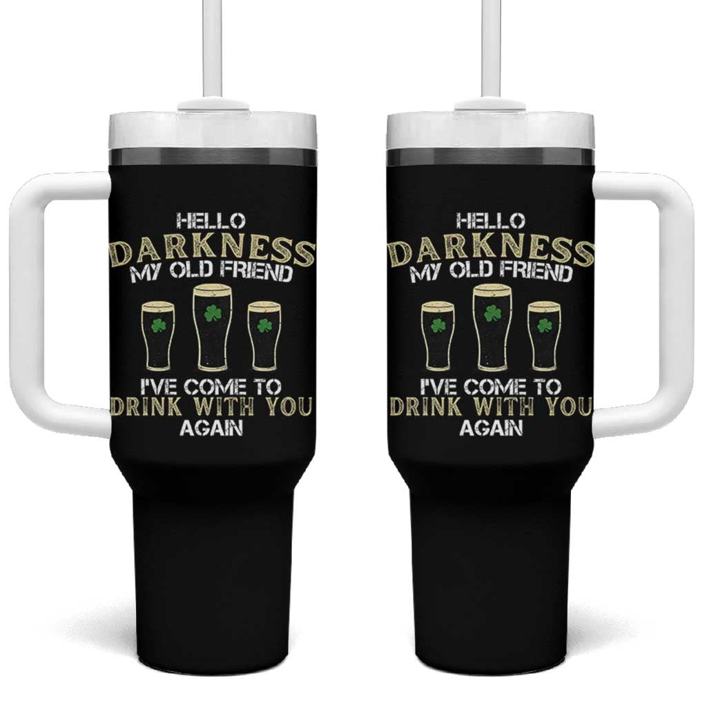 Hello Darkness My Old Friend Funny Irish Stout Beer Tumbler With Handle St. Patrick’s Day Drinking Humor Craft Brew Lovers