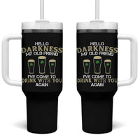 Hello Darkness My Old Friend Funny Irish Stout Beer Tumbler With Handle St. Patrick’s Day Drinking Humor Craft Brew Lovers