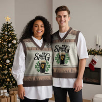 Split the G Funny Irish Drinking V-Neck Knit Sweater Vest St. Patrick’s Day Stout Beer Lovers Pub Crawls