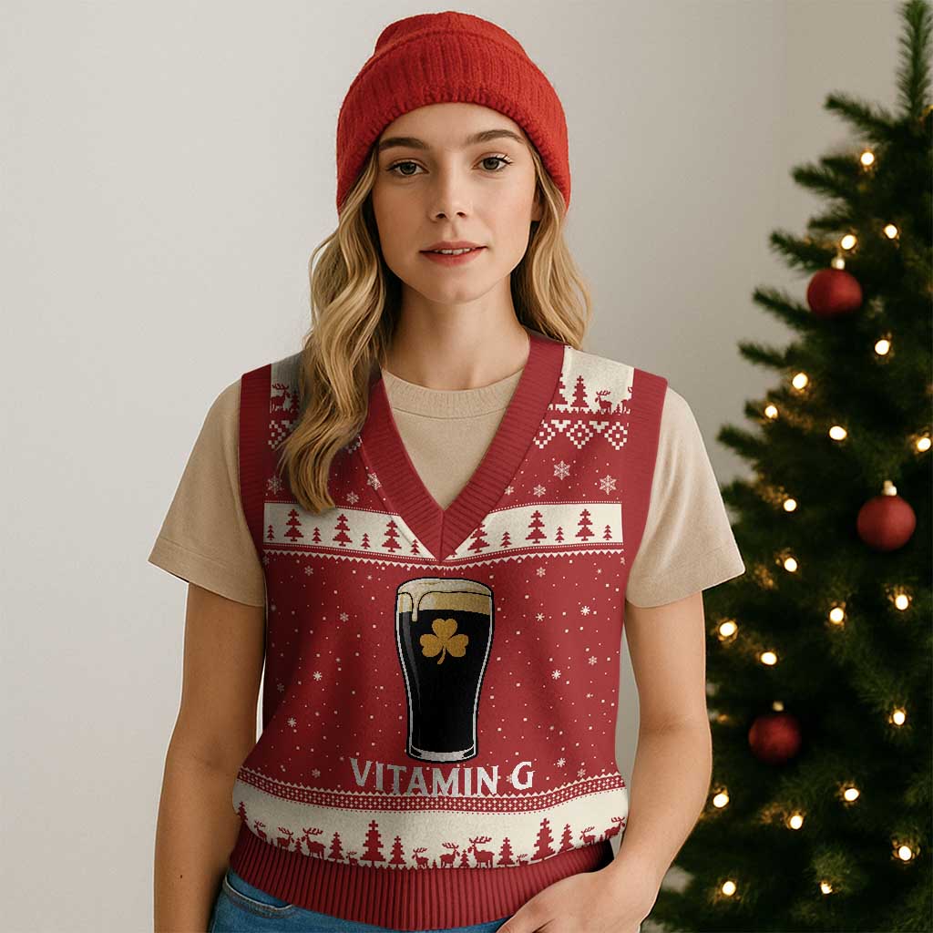 Vitamin G Funny Irish Stout Beer V-Neck Knit Sweater Vest St. Patrick’s Day Drinking Humor