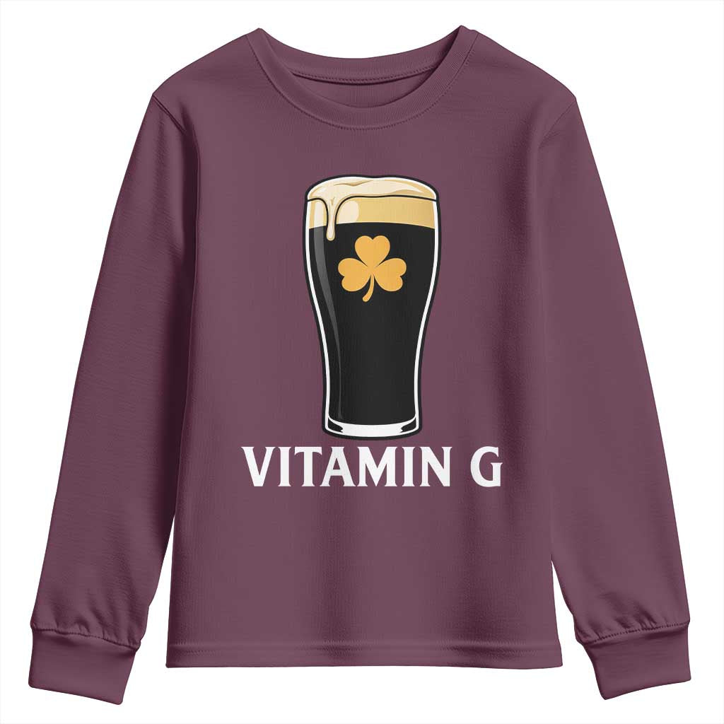 Vitamin G Funny Irish Stout Beer Youth Sweatshirt St. Patrick’s Day Drinking Humor