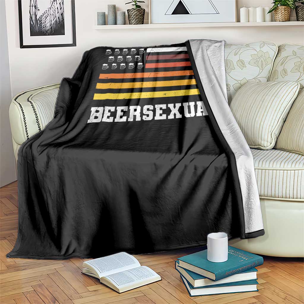 Beersexual Funny Beer Lover Graphic Throw Blanket Vintage American Flag Parody
