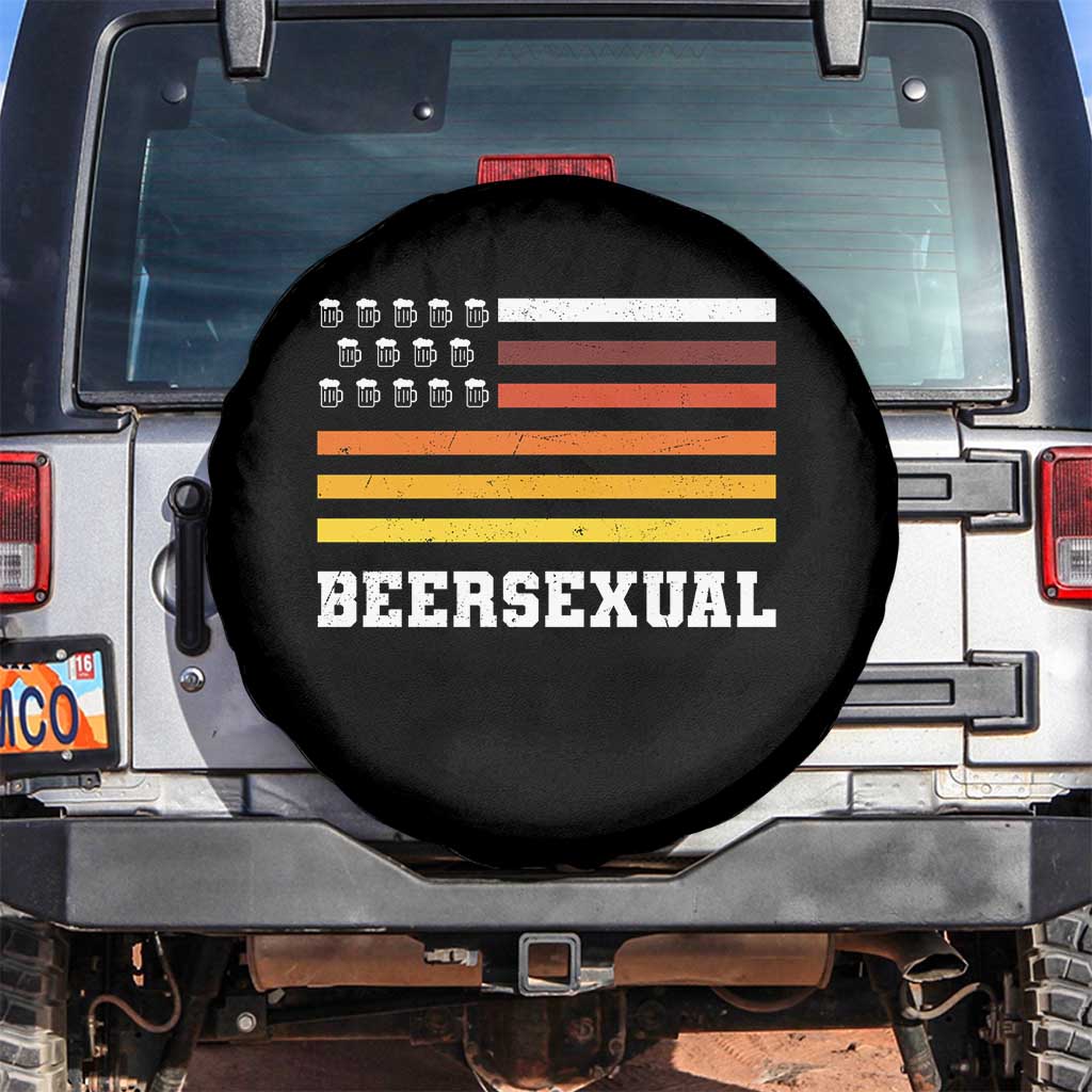 Beersexual Funny Beer Lover Graphic Spare Tire Cover Vintage American Flag Parody
