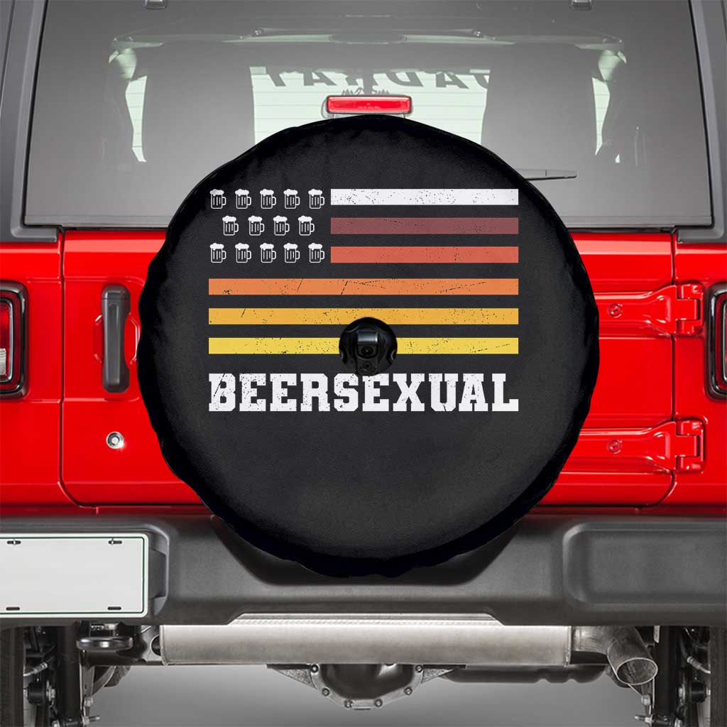 Beersexual Funny Beer Lover Graphic Spare Tire Cover Vintage American Flag Parody