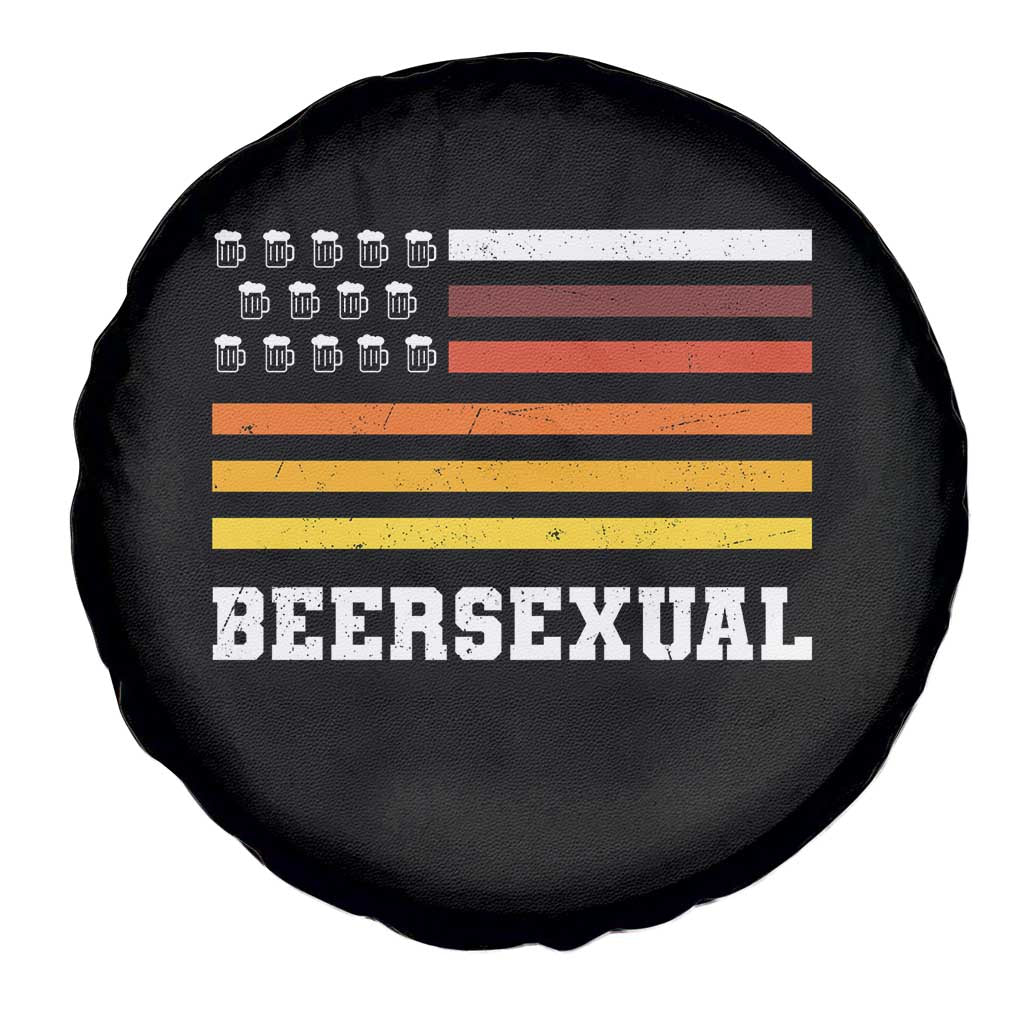 Beersexual Funny Beer Lover Graphic Spare Tire Cover Vintage American Flag Parody