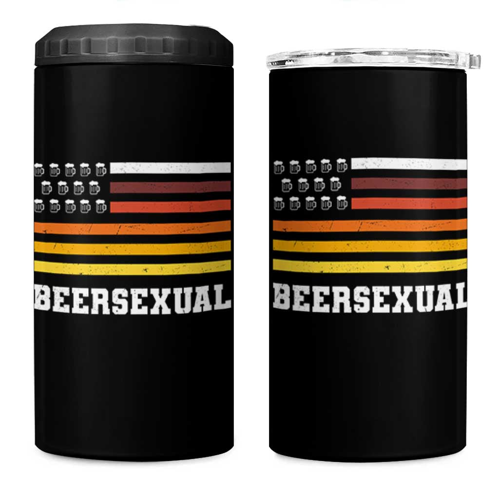 Beersexual Funny Beer Lover Graphic 4 in 1 Can Cooler Tumbler Vintage American Flag Parody