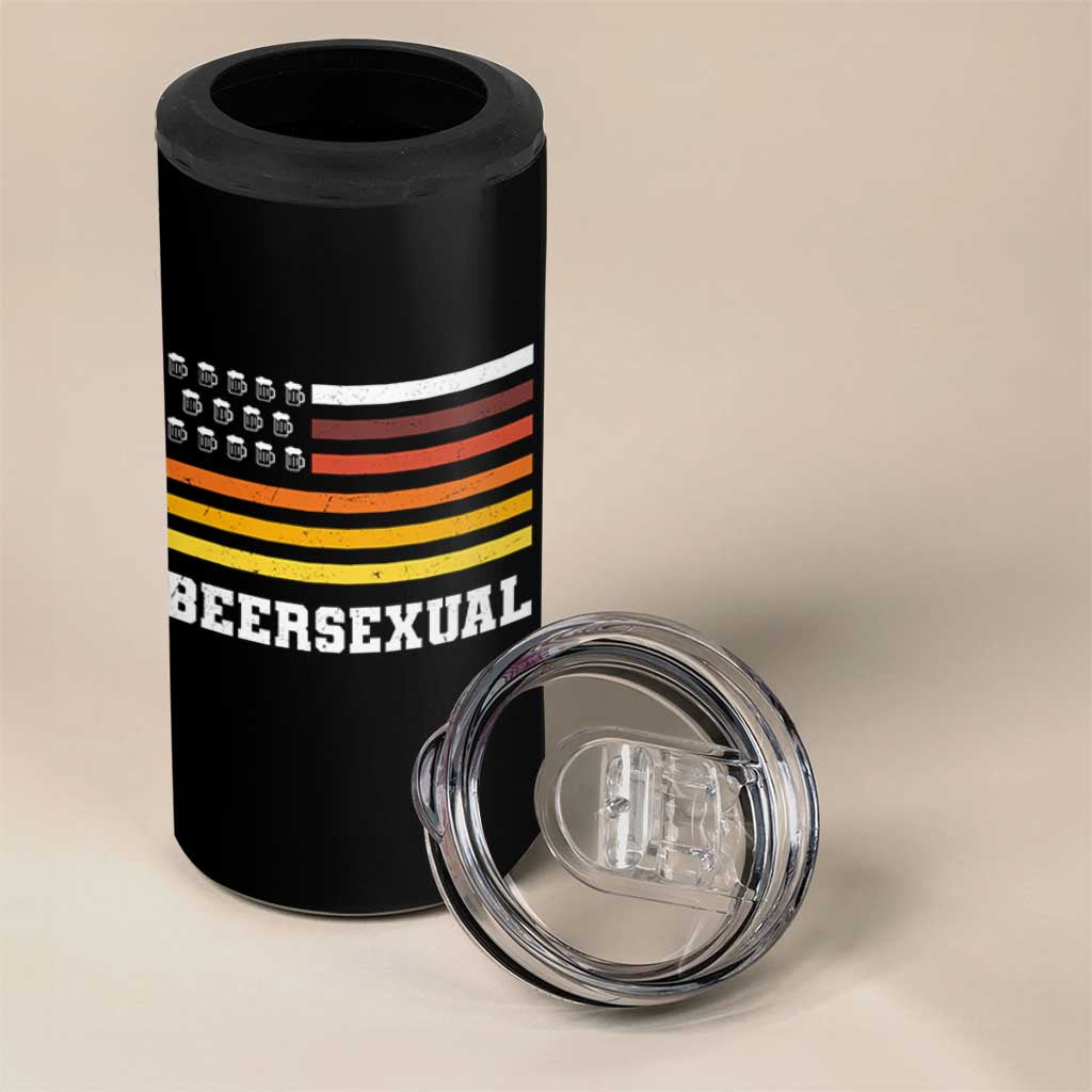Beersexual Funny Beer Lover Graphic 4 in 1 Can Cooler Tumbler Vintage American Flag Parody