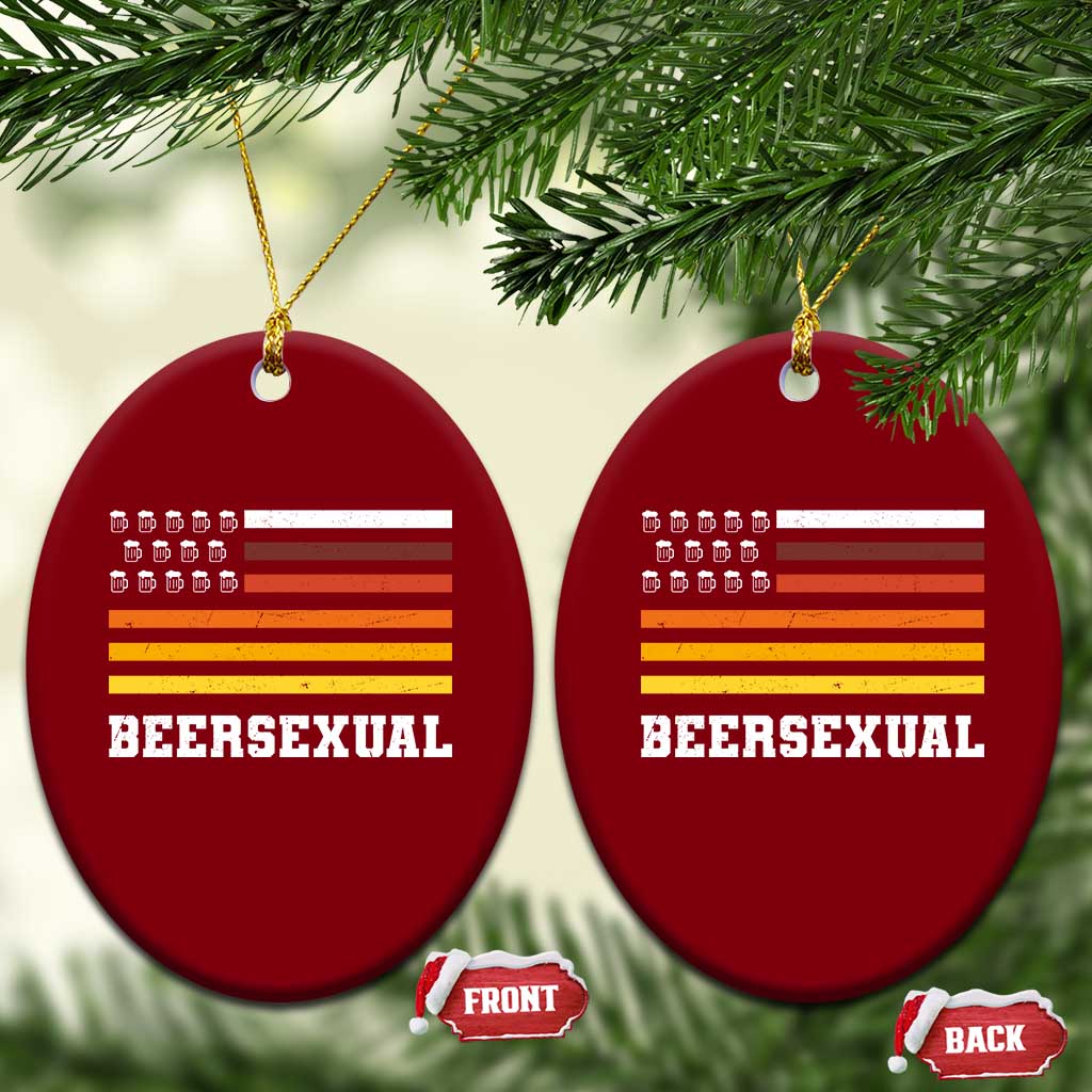 Beersexual Funny Beer Lover Graphic Ceramic Ornament Vintage American Flag Parody