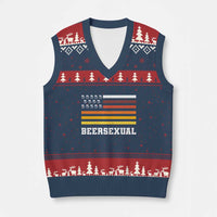 Beersexual Funny Beer Lover Graphic V-Neck Knit Sweater Vest Vintage American Flag Parody