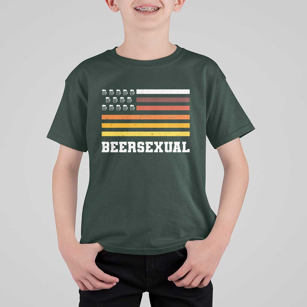 Beersexual Funny Beer Lover Graphic T Shirt For Kid Vintage American Flag Parody