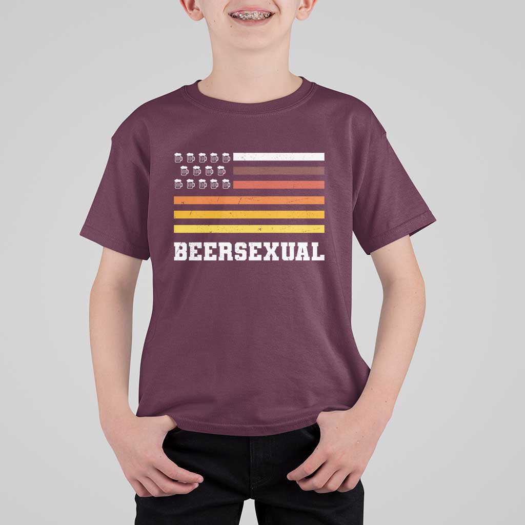 Beersexual Funny Beer Lover Graphic T Shirt For Kid Vintage American Flag Parody