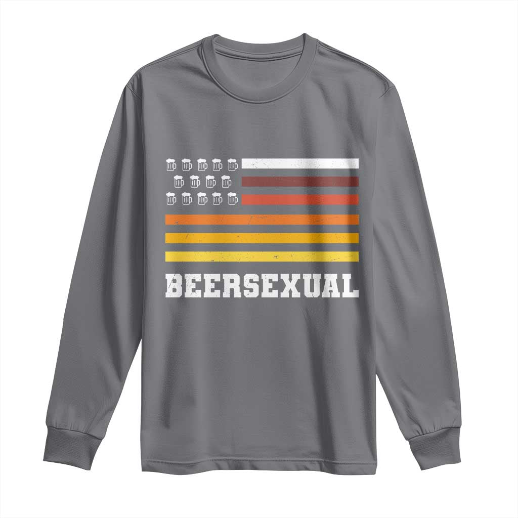 Beersexual Funny Beer Lover Graphic Long Sleeve Shirt Vintage American Flag Parody