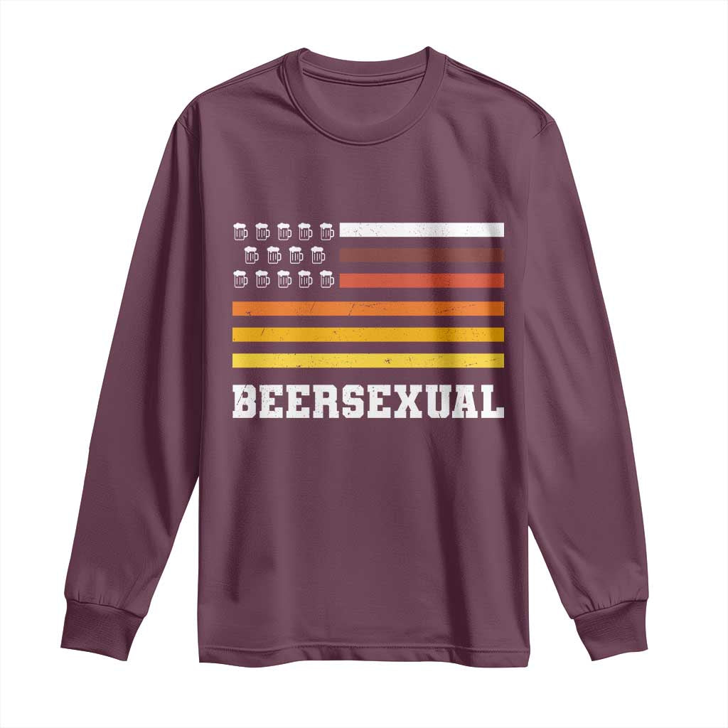 Beersexual Funny Beer Lover Graphic Long Sleeve Shirt Vintage American Flag Parody