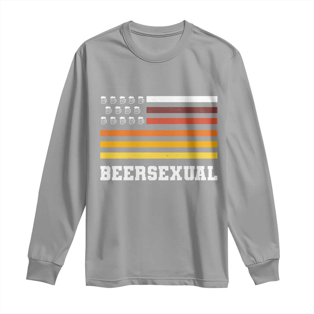 Beersexual Funny Beer Lover Graphic Long Sleeve Shirt Vintage American Flag Parody