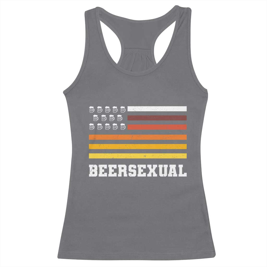 Beersexual Funny Beer Lover Graphic Racerback Tank Top Vintage American Flag Parody